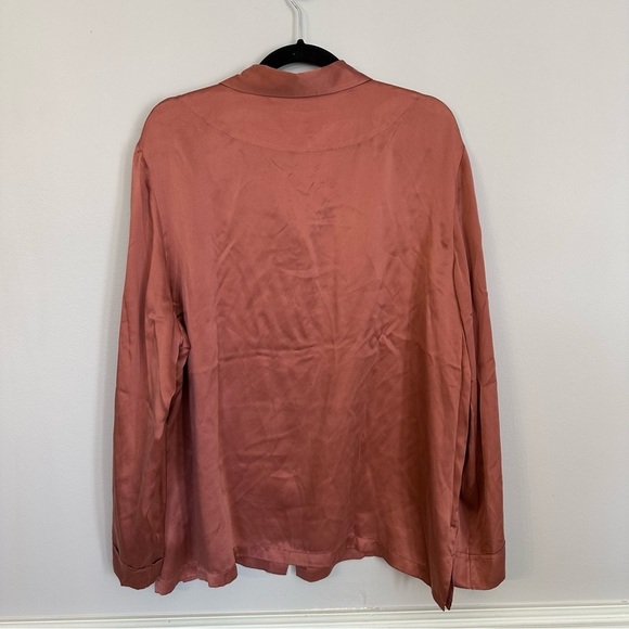 Anthropologie Papinelle Audrey Pure Silk Long Sleeve Red Button Up Top Sz XL NWT - Picture 7 of 7